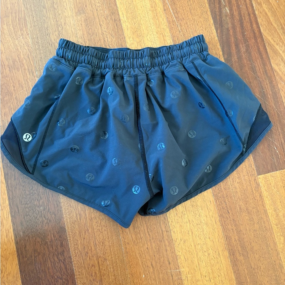 Lululemon Black Hotty Hot Shorts with logos size 2- *special edition*